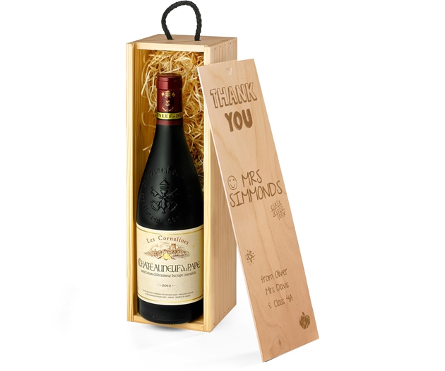 Gifts For Teacher's Châteauneuf-du-Pape Red Wine Gift Box With Engraved Personalised Lid